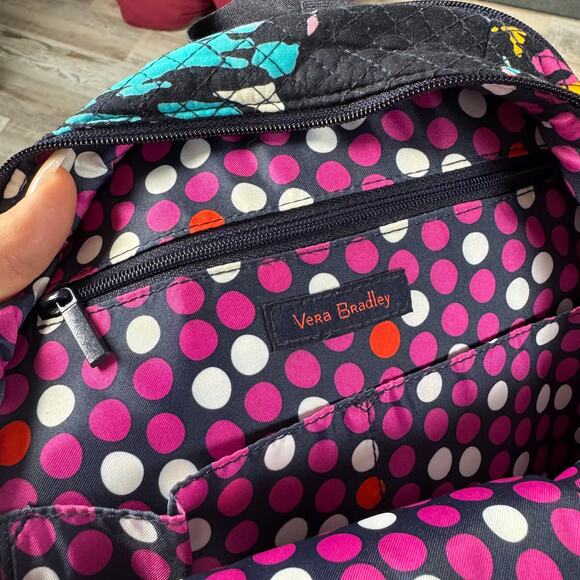 Vera Bradley Quilted Backpack Black Multicolor Butterfly Print Medium Size - Picture 6 of 9